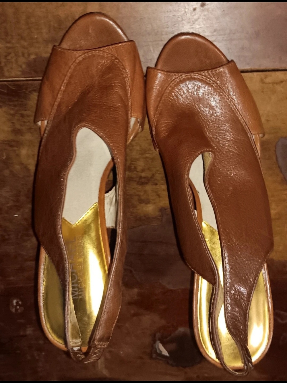 MICHAEL Michael Kors Tan Leather Peep-Toe Slingback Heels